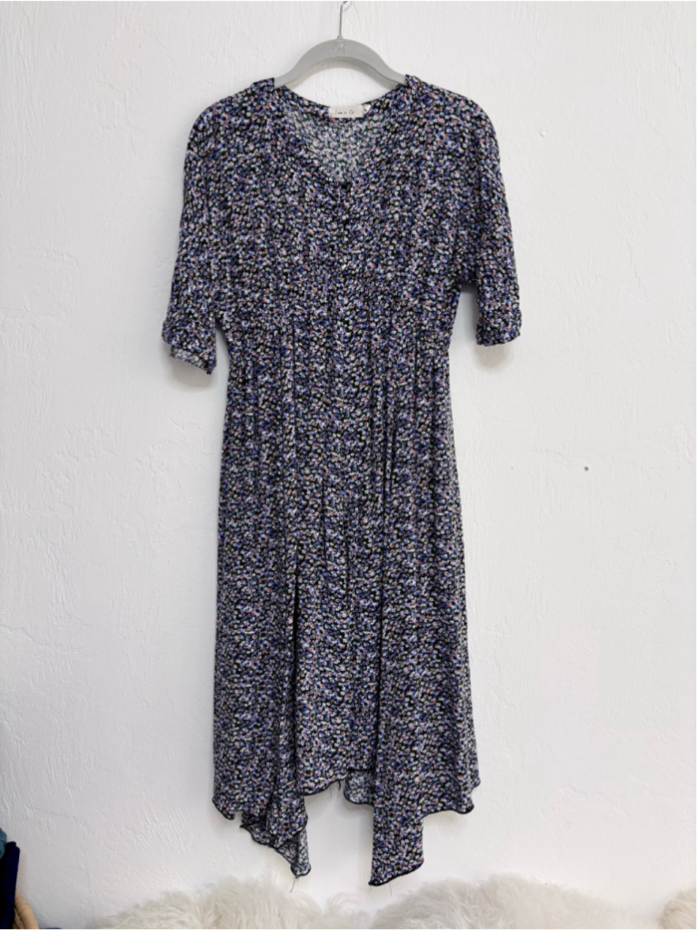 Women's Leia n Co Black Floral Midi Dress S Rayon
